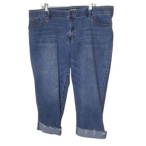 Red River Womens Plus Denim Capri 24W  Jeans Cuffed Hem Stretchy Preppy Clean